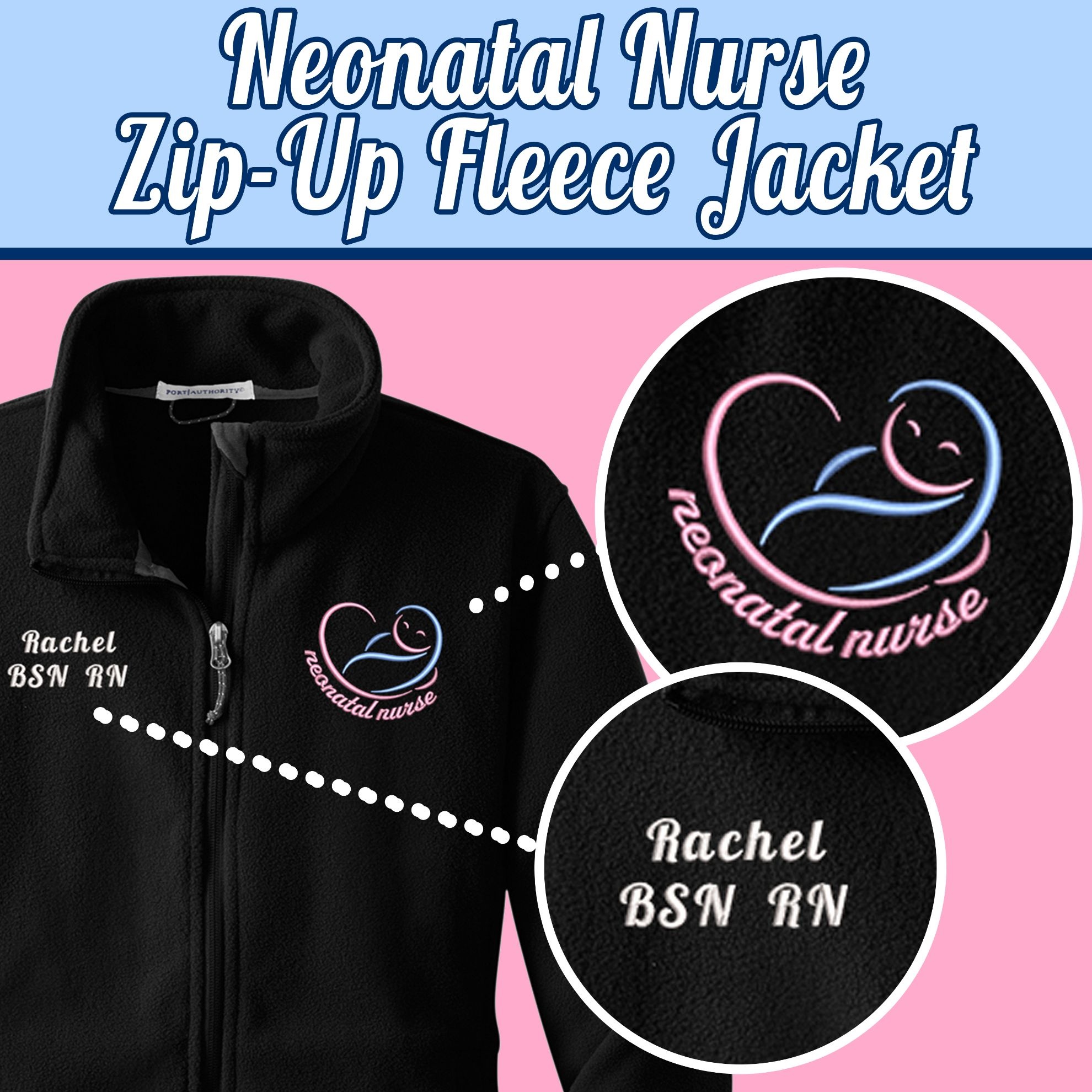 Medical Apparel Hub - personalized neonatal nurse nnp embroidered swaddled baby zip up fleece jacket