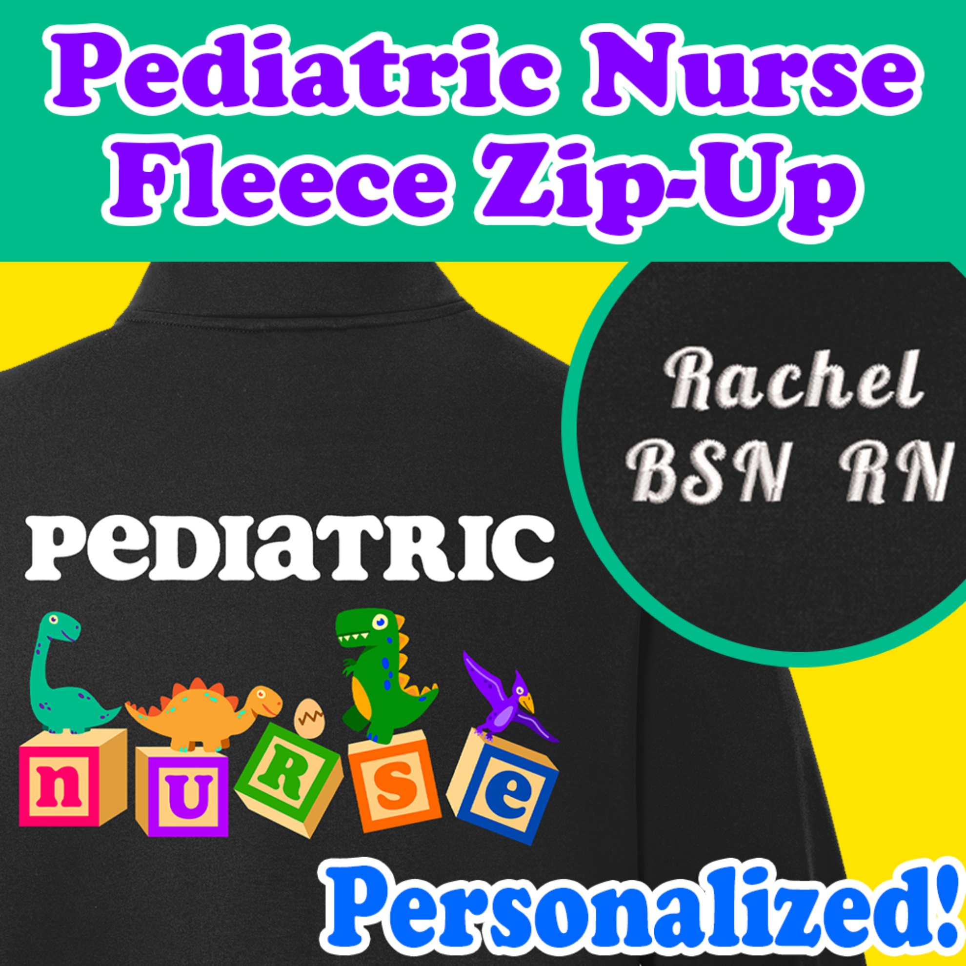 Medical Apparel Hub - personalized pediatric nurse dinosaur blocks zip up jacket