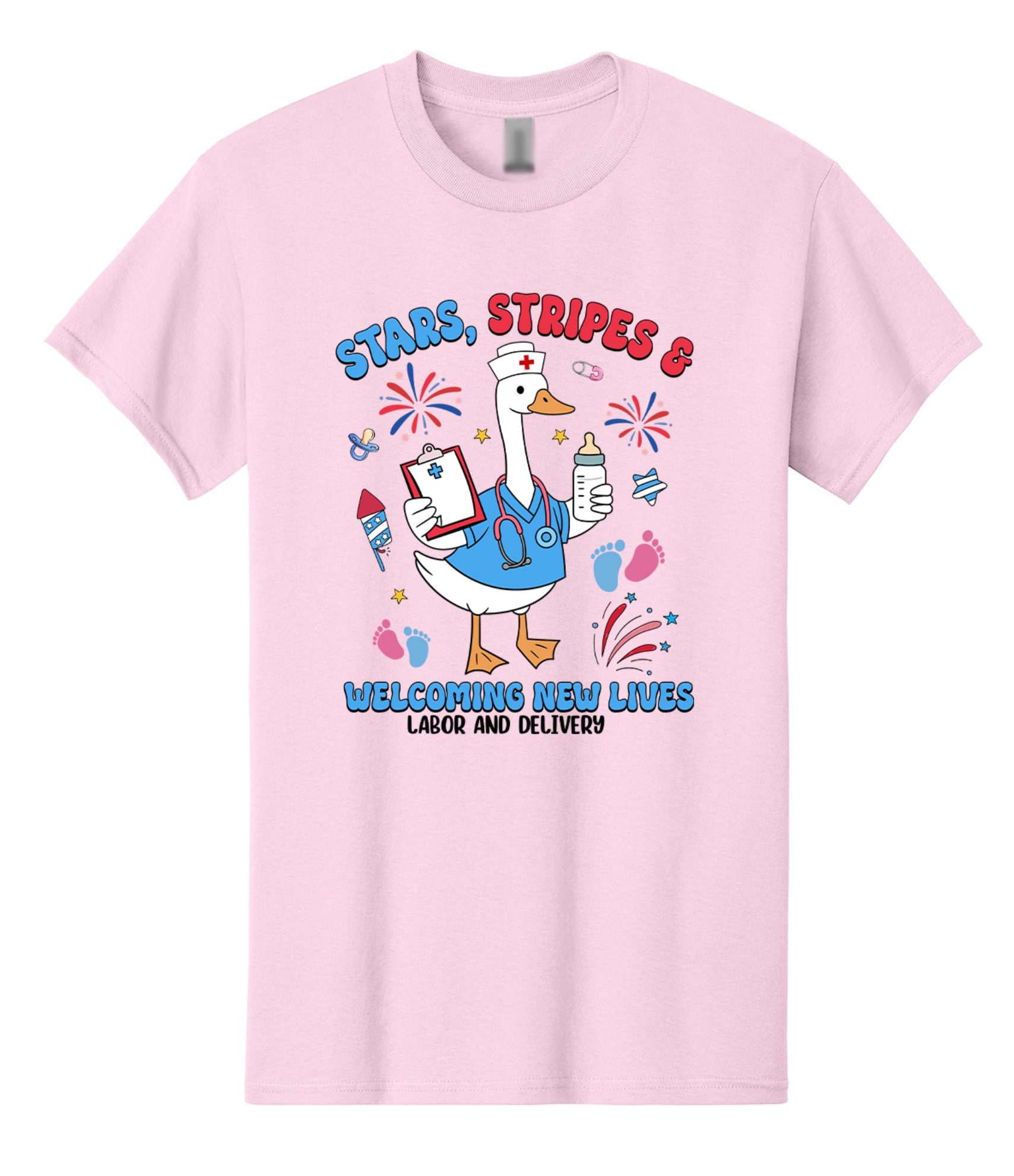 Medical Apparel Hub - stars stripes welcoming new lives tee
