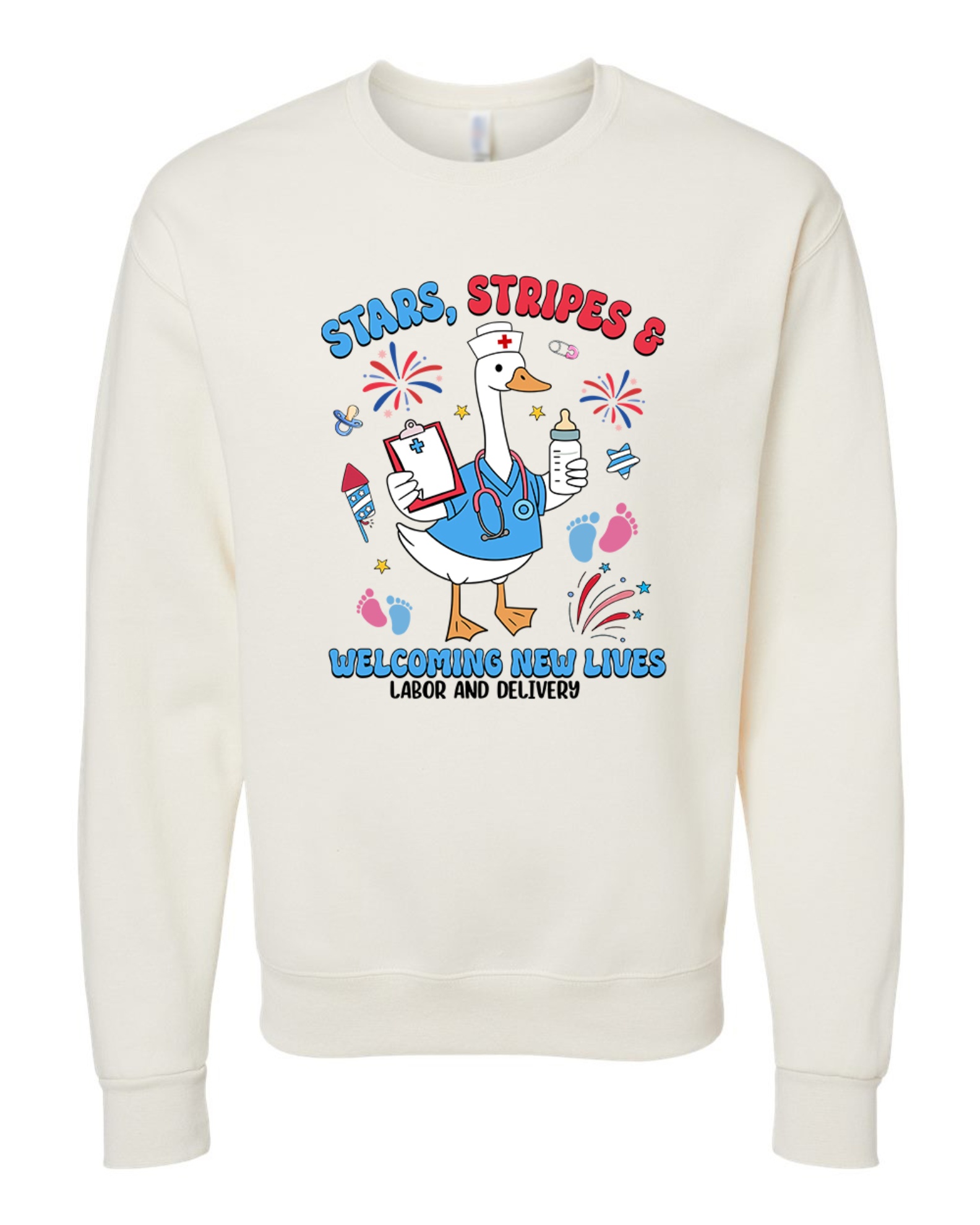 Medical Apparel Hub - stars stripes welcoming new lives crewneck sweatshirt