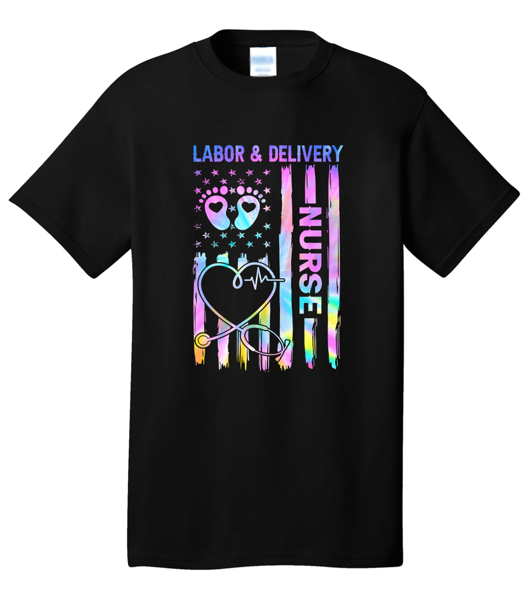 Medical Apparel Hub - ld tie dye flag tee